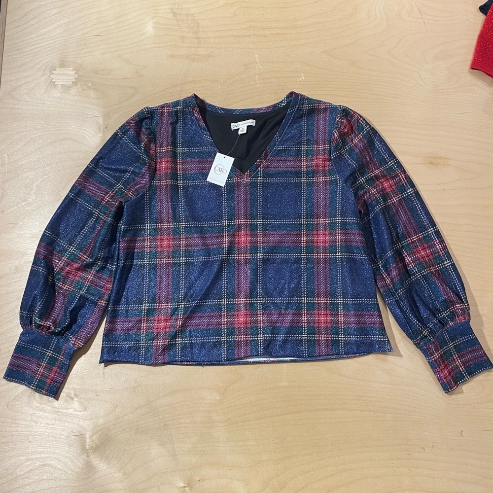 Cato Plaid Cropped Shirt - Navy and Pink Medium (QO)